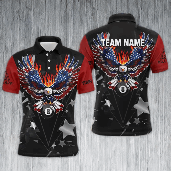Personalized Eagle American Fire Flame Men Billiard Shirts Custom Patriotic Billiard Pool Jerseys TDM2726