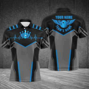 Bowling shirts for men custom name and team name blue Bowling Ball and Pins, team bowling shirts NQS4434