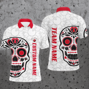 Custom Multi-Color Sugar Skull Tattoo Bowling Shirts For Men And Women, Custom Bowling Tournament Team Shirts IPHW6604