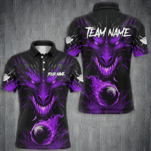 Personalized Dragon 8 Ball Fire 3D Billiard Shirts For Men, Billiard League Team Jerseys |Purple TDM2538