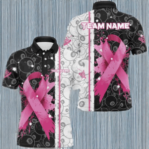 Pink Ribbon Breast Cancer Billiard Shirts For Men Custom Grunge Breast Cancer Pool Cue Jerseys TDM2516