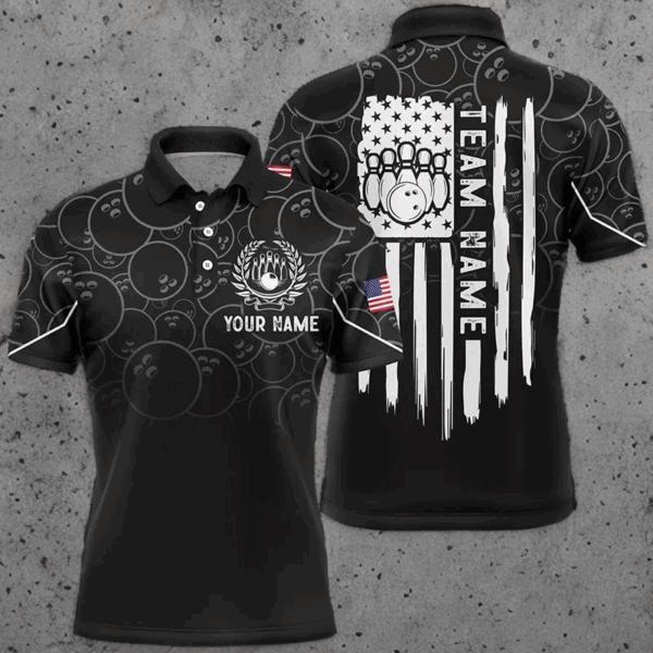 Black bowling camo Mens polo bowling shirts Custom American flag patriotic bowling team league jerseys NQS6760