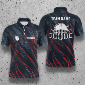 Blue and red camo bowling ball and pins jerseys Custom Team League Bowling Polo Shirts For Men NQS6554