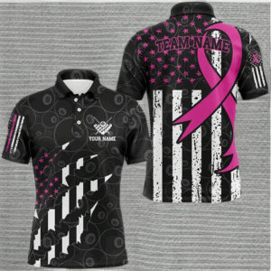 Pink Ribbon American Flag Custom Patriotic Billiard Jerseys For Men, Breast Cancer Billiard Shirts TDM2425