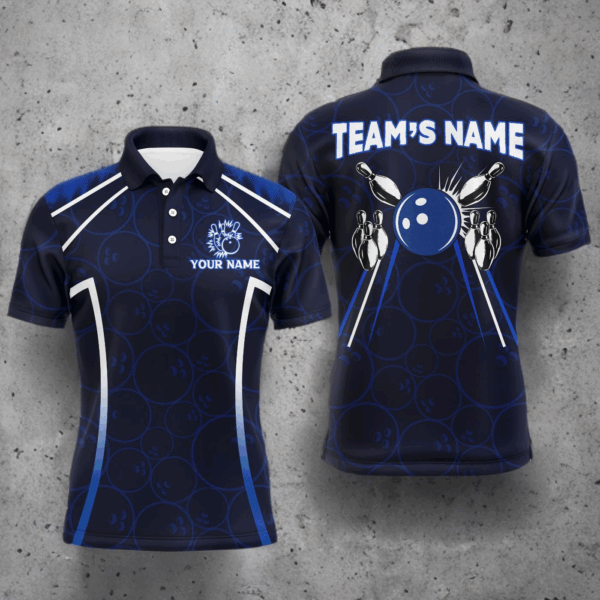 Custom Bowling Polo Shirt For Men Navy Bowling Team Jersey Couple Bowling Shirt BDT342