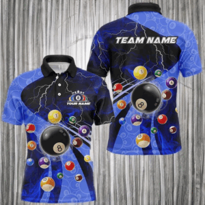 3D Billiard Balls Pool Shirts For Men Customized Lightning Billiard Jerseys Shorts Sleeve |Blue TDM2329