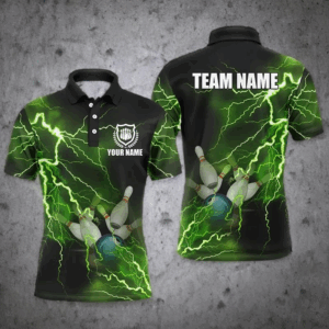 Mens polo bowling shirts Custom green lightning thunder Bowling Team Jersey, gift for team Bowlers NQS6146