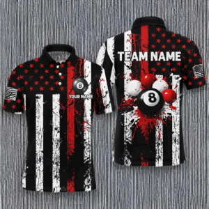 Red Grunge US Flag Patriotic Billiard Shirts For Men Custom Splash Paint 8 Ball Billiard Jerseys TDM2246