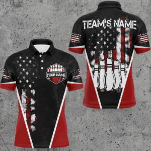 American Bowling Polo Shirt for Men Custom Bowling Team Jersey Bowling Shirt QZT37