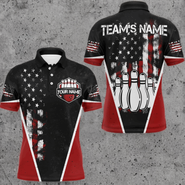 American Bowling Polo Shirt for Men Custom Bowling Team Jersey Bowling Shirt QZT37