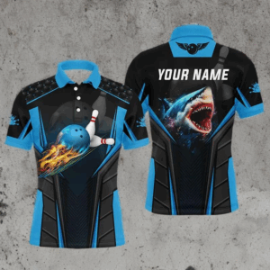 Personalized 3D bowling shirts for men Custom shark team blue bowling ball Bowling jerseys polo Shirts NQS5336