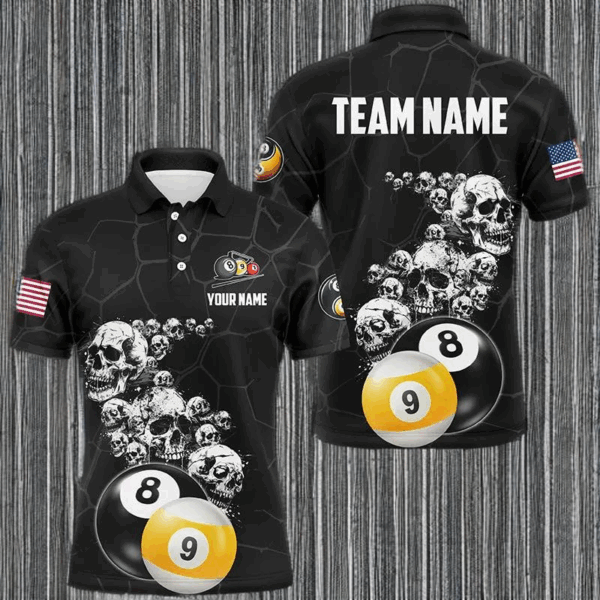 Personalized Skull 8 Ball & 9 Ball Billiard Shirts For Men Custom Unique Billiard Apparel Jerseys TDM1971
