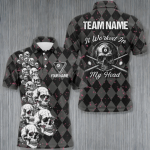 Billiard Skull It Worked In My Head Custom Argyle Pattern Men Billiard Shirts, Pool Team Jerseys TDM1811