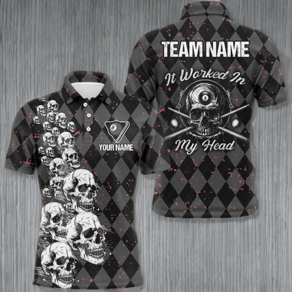 Billiard Skull It Worked In My Head Custom Argyle Pattern Men Billiard Shirts, Pool Team Jerseys TDM1811