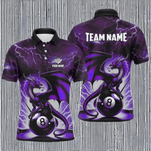 Lightning Thunder Dragon Custom Purple 8 Ball Pool Shirts For Men, Billiard Team League Jerseys TDM1758