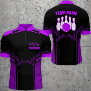 Purple Bowling Quarter Zip Shirt for Men Custom Bowling Jersey With Name Men's Bowling Team Shirt BDT80