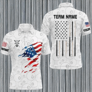 Personalized American Flag White Billiard Men Shirts Custom Patriotic Billiard Jerseys TDM1556