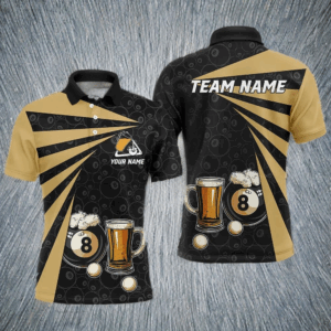 Personalized 8 Ball Pool With Beer Men Billiard Polo Shirts Custom Billiard Beer Pool Player Shirts TDM1482