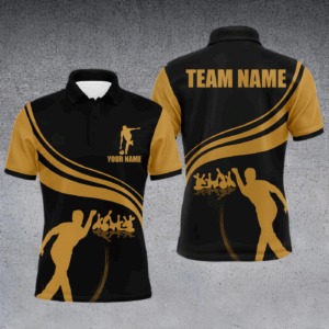 Personalized Men Polo Bowling Shirt Black and Gold Men Bowlers Custom Team Short Sleeves Jersey NBP13