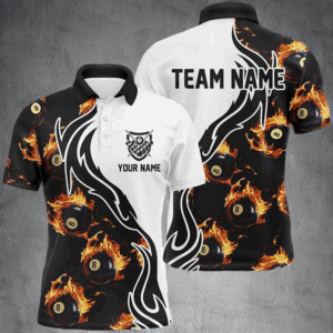 Personalized Flame 8 Ball Pool Polo Shirts Custom Billiard Shirts For Men Billiard Team Jerseys VHM1135