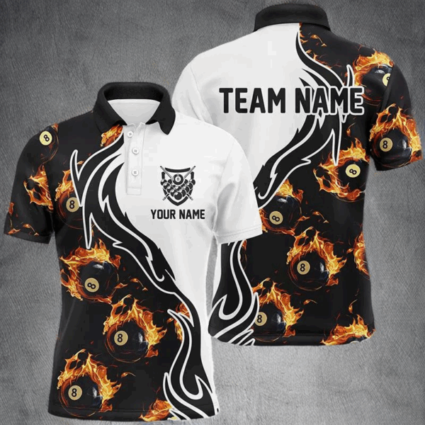 Personalized Flame 8 Ball Pool Polo Shirts Custom Billiard Shirts For Men Billiard Team Jerseys VHM1135
