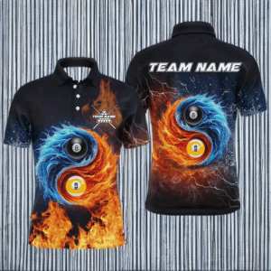 Personalized Billiard 8 Ball & 9 Ball 3D Water And Fire Men Polo Shirts, Billiard Attire Jerseys TDM1298