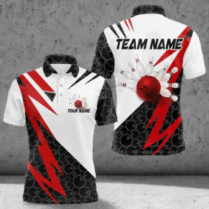 Black and White Bowling Polo, Quarter Zip Shirt for Men Custom Lightning Team bowling jerseys | Red NQS9324