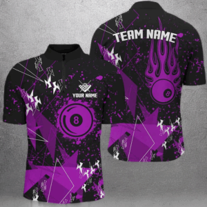 Personalized Purple Grunge Billiard Men Quarter-Zip Shirts, Billiards Jerseys For Pool Player TDM1254