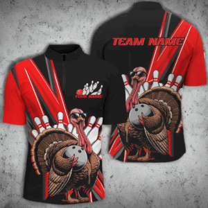 Black And Red Custom Awesome Turkey Bowling Shirts For Men, Thanksgiving Bowling Team Jerseys IPHW7878