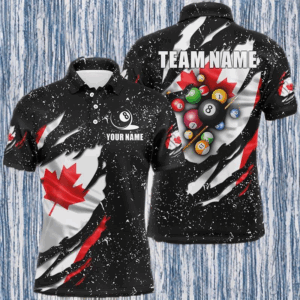 Grunge Canada Flag 3D Billiard Balls Polo Shirts For Men Custom Patriotic Billiard Jerseys Attire TDM1240