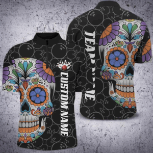 Custom Sugar Skull Bowling Shirts For Men, Halloween Bowling Team Shirts Bowlers Outfits IPHW7426