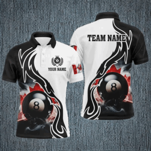 3D 8 Ball Pool Smoke Canada Flag Personalized Men Billiard Polo Shirts, Patriotic Shirts For Pooler TDM1143