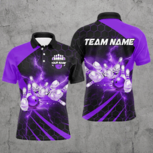 Custom Bowling Jersey For Couples Purple Bowling Polo Shirts For Men And Women BDT491