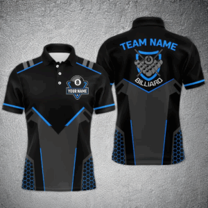 Personalized Style Black Blue 8 Ball Billiard 3D Polo Shirts For Men, 8 Ball Pool Team Jerseys VHM1057