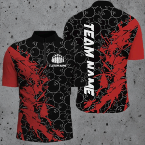 Black And Red Customized Bowling Shirts For Men, Custom Bowling Jerseys Team Bowling Shirts IPHW6982