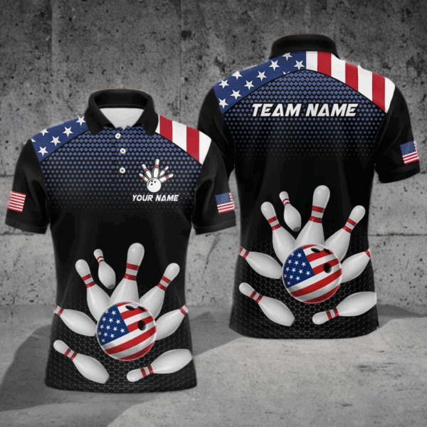 Custom American Flag Bowling Jersey Men Women Patriotic Bowling Polo Shirt For Team BDT492