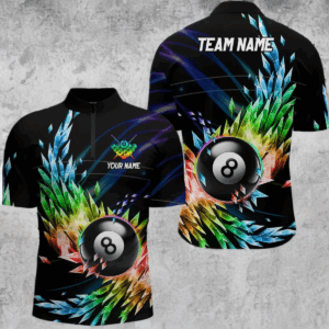 Colorful Frozen Ice Men Billiard Quarter-Zip Shirts Custom 8 Ball Billiard Attire Jerseys TDM1120