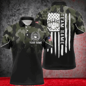 Black green camo Mens polo bowling shirts Custom American flag patriotic bowling team league jerseys NQS6263