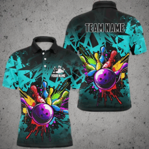 Colorful bowling jerseys Polo, 1/4 Zip Shirt for Men Custom Bowling Team shirts for bowler | Cyan Blue NQS7707