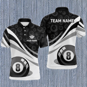 Personalized Black White 8 Ball Pool Billiard Jerseys Men Polo Shirts Custom Billiard Uniform TDM1090