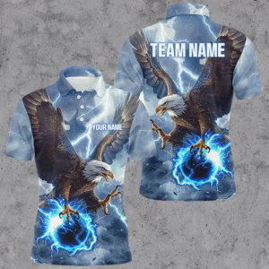Blue lightning thunder bowling Eagle custom Men Bowling Polo Shirts, gift for team bowlers NQS7488