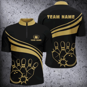 Personalized bowling Quarter Zip shirts for men, custom men's bowling shirt team bowl jersey | Black NQS6708