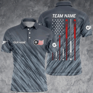Personalized Billiard US Flag 8 Ball Pool Polo Shirts For Men, Custom US Flag Sticks Pool Shirts VHM0818