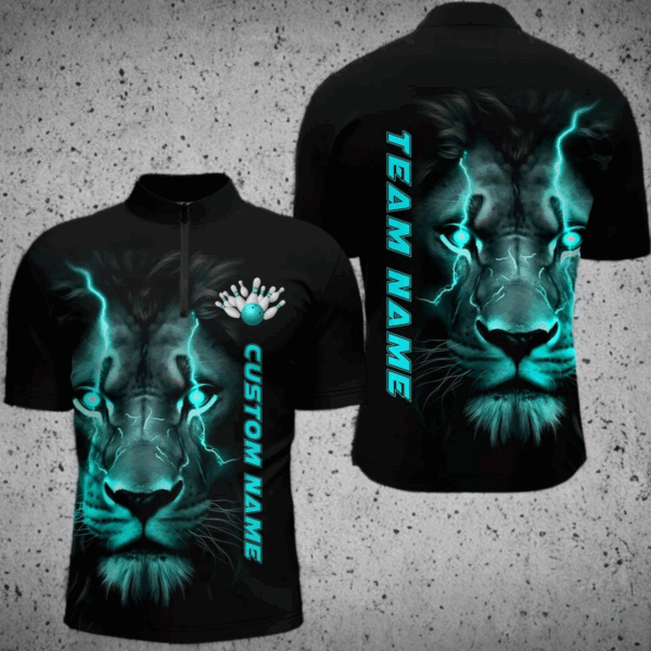 Blue Lion Custom Men Bowling Quarter Zip Shirts Bowling League Shirts Bowling Team Jerseys IPHW5360