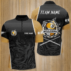 Personalized Yellow Black 9 Ball Pool Quarter-Zip Shirts For Men, Billiard 9 Ball Team Jerseys VHM0815