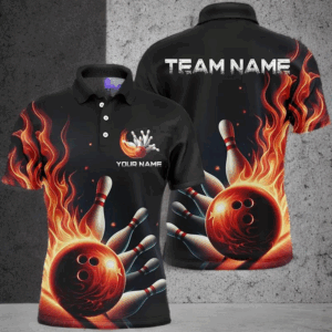 Personalized Red Flame Bowling Polo Shirts For Men And Women Bowling Team Jerseys Strike Bowling IPHW5405
