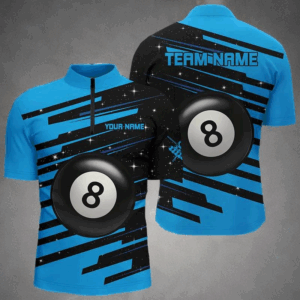 Blue 8 Ball Pool Billiard Jerseys Men Quarter-Zip Shirts Custom League Billiard Shirts TDM0697