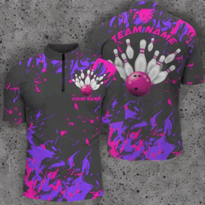 Purple And Pink Camo Bowling Team Shirts Custom Men Quarter Zip Shirts Bowling League Shirts IPHW5365