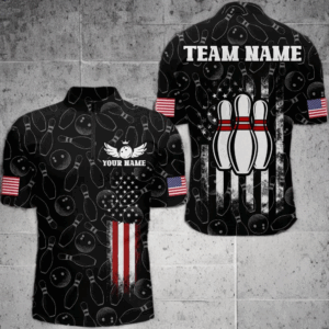 American Bowling Jersey Men Patriotic Bowling Team Shirt Custom Bowling Quarter-Zip Shirt BDT358
