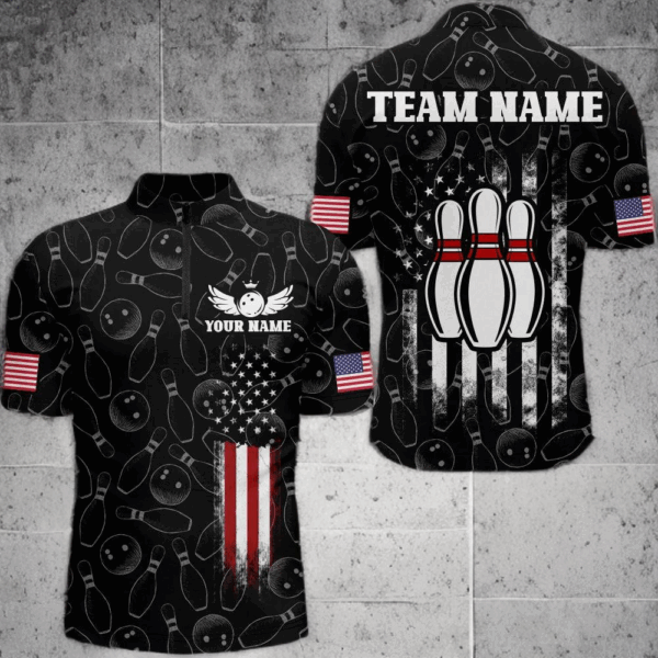 American Bowling Jersey Men Patriotic Bowling Team Shirt Custom Bowling Quarter-Zip Shirt BDT358